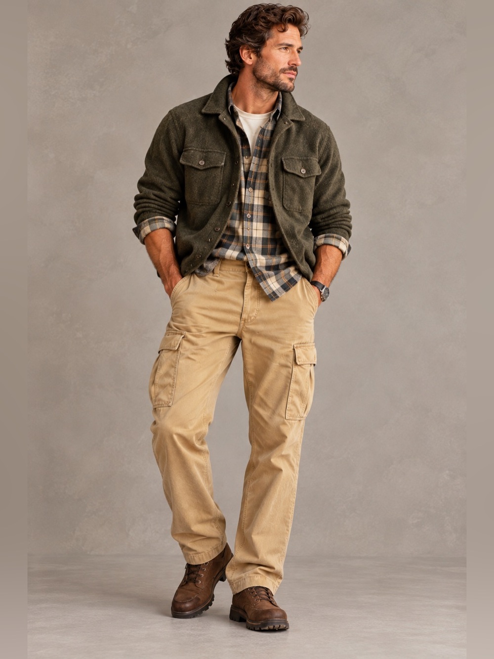 Eddie Bauer Men's Beige Cargo Pants Size 36x32 with Multiple Pockets